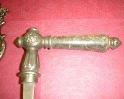 Langschild, Beschlag, Beschläge, Drückergarnitur, Klinke, Gusseisen - Horn, Dornabstand 6,6 cm