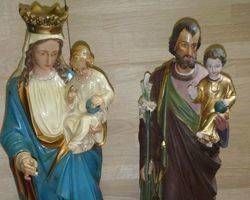 Heiligenfiguren, Maria mit Kind, Josef, mit, Kind, Gipsfiguren